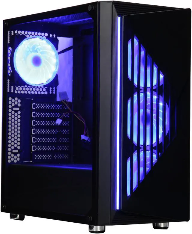 Alt view image 3 of 17 - DIYPC DIY-SD1-RGB Black Dual USB3.0 ATX Mid Tower Gaming Computer Case w/Dual Tempered Glass Panels and Pre-Installed 4 x Addressable RGB LED Fans