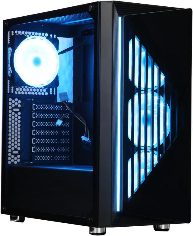 Alt view image 5 of 17 - DIYPC DIY-SD1-RGB Black Dual USB3.0 ATX Mid Tower Gaming Computer Case w/Dual Tempered Glass Panels and Pre-Installed 4 x Addressable RGB LED Fans