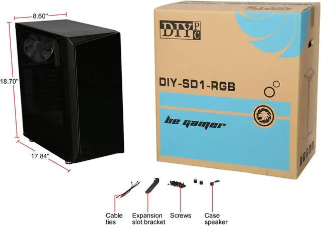 Alt view image 17 of 17 - DIYPC DIY-SD1-RGB Black Dual USB3.0 ATX Mid Tower Gaming Computer Case w/Dual Tempered Glass Panels and Pre-Installed 4 x Addressable RGB LED Fans