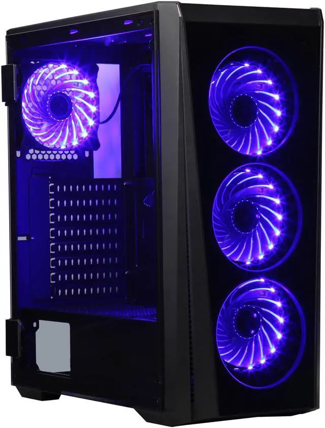 Alt view image 4 of 20 - DIYPC Trio-GT-RGB Black Dual USB3.0 Steel/ Tempered Glass ATX Mid Tower Gaming Computer Case w/Tempered Glass Panel (Front and Both Sides w/Swing Door Design) and Pre-Installed 4 x RGB LED Fans