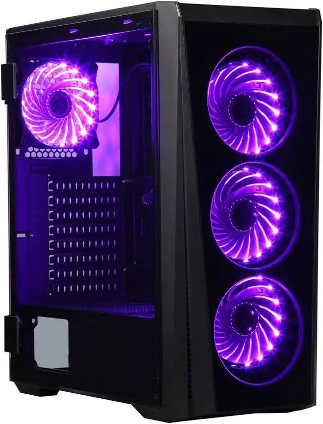 Alt view image 6 of 20 - DIYPC Trio-GT-RGB Black Dual USB3.0 Steel/ Tempered Glass ATX Mid Tower Gaming Computer Case w/Tempered Glass Panel (Front and Both Sides w/Swing Door Design) and Pre-Installed 4 x RGB LED Fans