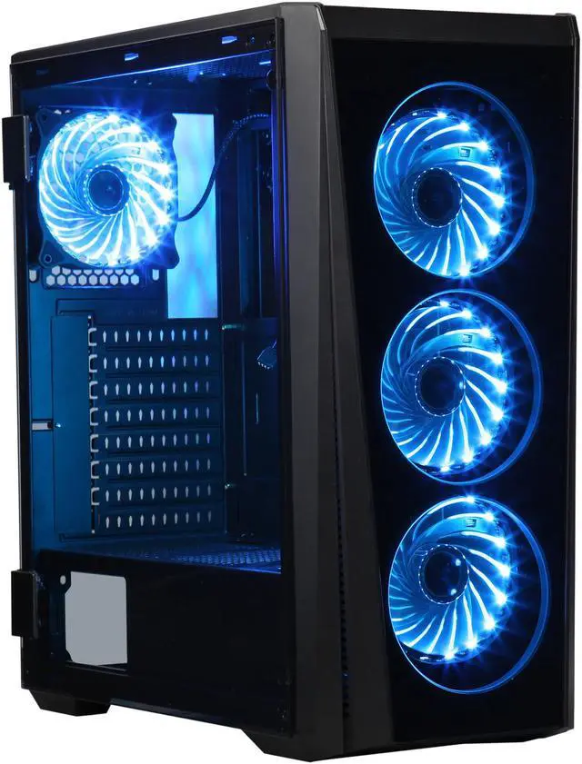 Alt view image 7 of 20 - DIYPC Trio-GT-RGB Black Dual USB3.0 Steel/ Tempered Glass ATX Mid Tower Gaming Computer Case w/Tempered Glass Panel (Front and Both Sides w/Swing Door Design) and Pre-Installed 4 x RGB LED Fans