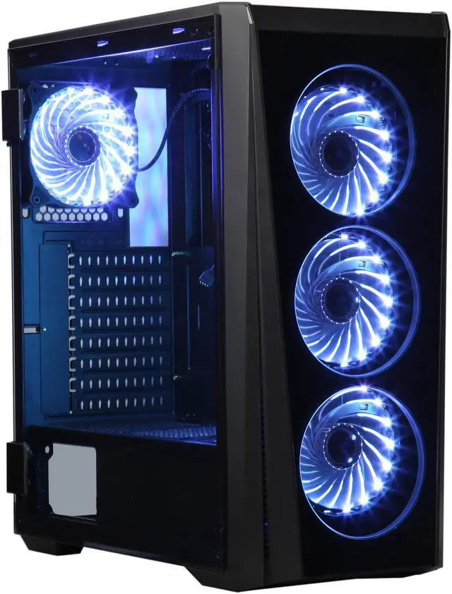 Alt view image 8 of 20 - DIYPC Trio-GT-RGB Black Dual USB3.0 Steel/ Tempered Glass ATX Mid Tower Gaming Computer Case w/Tempered Glass Panel (Front and Both Sides w/Swing Door Design) and Pre-Installed 4 x RGB LED Fans