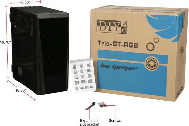 Alt view image 21 of 20 - DIYPC Trio-GT-RGB Black Dual USB3.0 Steel/ Tempered Glass ATX Mid Tower Gaming Computer Case w/Tempered Glass Panel (Front and Both Sides w/Swing Door Design) and Pre-Installed 4 x RGB LED Fans