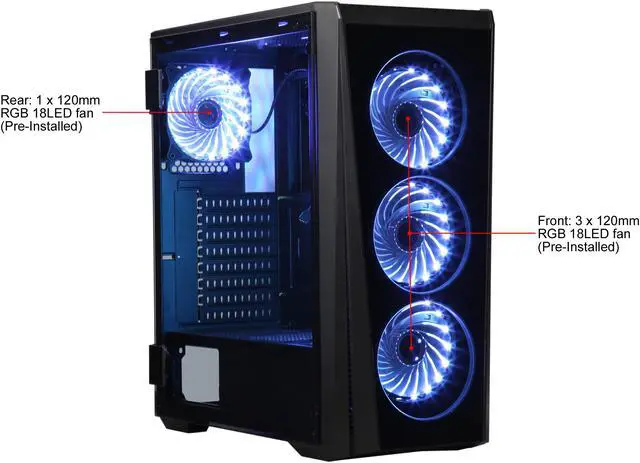 Alt view image 9 of 20 - DIYPC Trio-GT-RGB Black Dual USB3.0 Steel/ Tempered Glass ATX Mid Tower Gaming Computer Case w/Tempered Glass Panel (Front and Both Sides w/Swing Door Design) and Pre-Installed 4 x RGB LED Fans