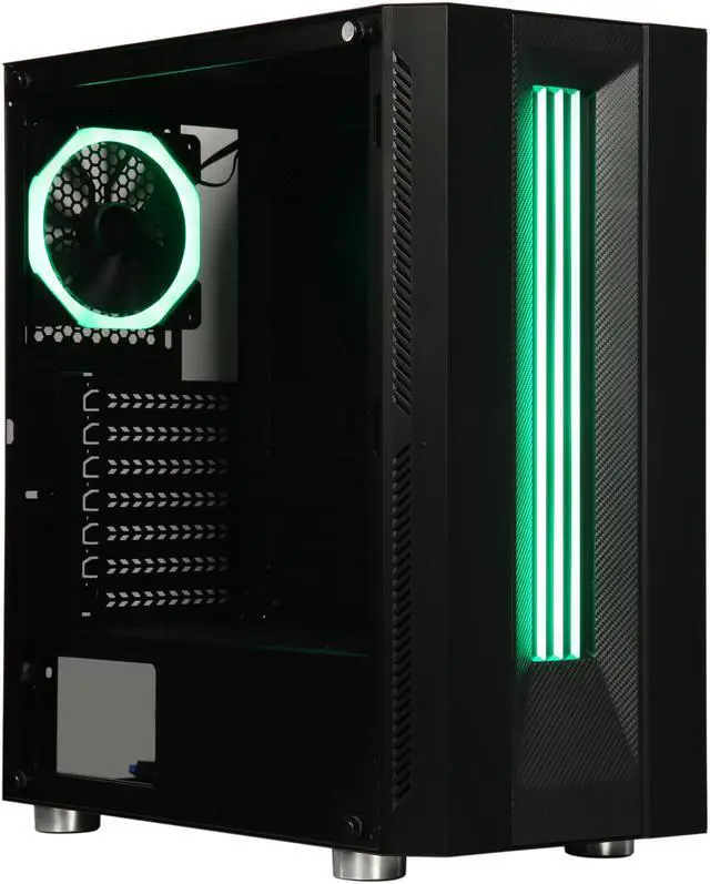 Alt view image 3 of 17 - DIYPC DIY-Model S-RGB Black Dual USB3.0 Steel/ Tempered Glass ATX Mid Tower Gaming Computer Case w/Tempered Glass Panel and Aura Sync RGB LED Strip and Addressable Rainbow RGB LED  Fan (Pre-Installed)