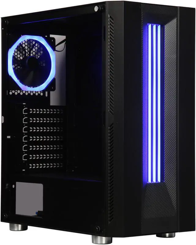 Alt view image 4 of 17 - DIYPC DIY-Model S-RGB Black Dual USB3.0 Steel/ Tempered Glass ATX Mid Tower Gaming Computer Case w/Tempered Glass Panel and Aura Sync RGB LED Strip and Addressable Rainbow RGB LED  Fan (Pre-Installed)