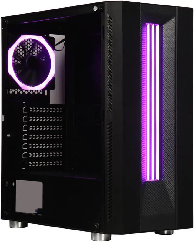 Alt view image 7 of 17 - DIYPC DIY-Model S-RGB Black Dual USB3.0 Steel/ Tempered Glass ATX Mid Tower Gaming Computer Case w/Tempered Glass Panel and Aura Sync RGB LED Strip and Addressable Rainbow RGB LED  Fan (Pre-Installed)