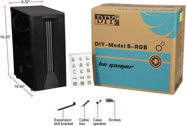 Alt view image 18 of 17 - DIYPC DIY-Model S-RGB Black Dual USB3.0 Steel/ Tempered Glass ATX Mid Tower Gaming Computer Case w/Tempered Glass Panel and Aura Sync RGB LED Strip and Addressable Rainbow RGB LED  Fan (Pre-Installed)