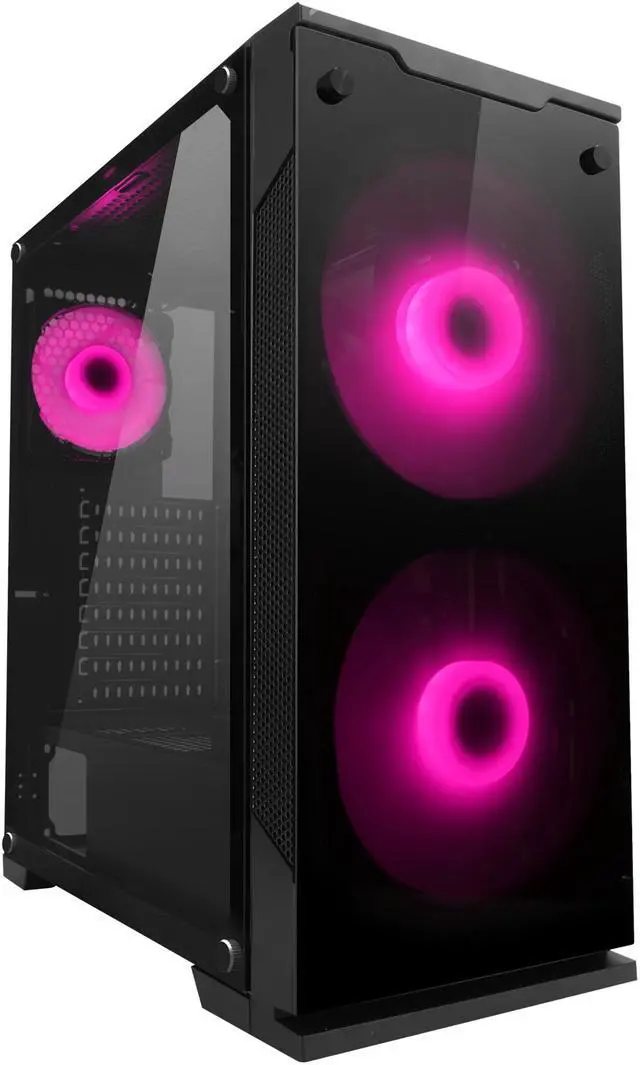 Alt view image 3 of 18 - DIYPC DIY-Model C-RGB Black Dual USB3.0 Steel/ Tempered Glass ATX Mid Tower Gaming Computer Case w/ 3xTempered Glass Panel and Aura Sync RGB LED Fans ( 2 x 200mm Fans x Front and 1 x 120mm x Rear Pre-Installed)
