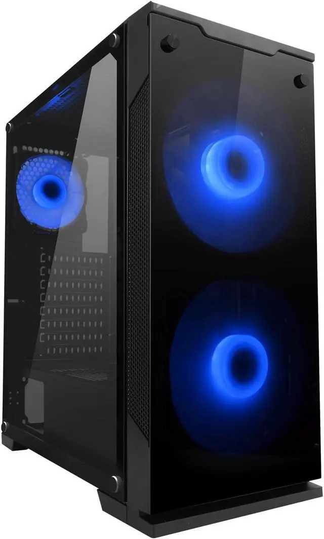 Main image of DIYPC DIY-Model C-RGB Black Dual USB3.0 Steel/ Tempered Glass ATX Mid Tower Gaming Computer Case w/ 3xTempered Glass Panel and Aura Sync RGB LED Fans ( 2 x 200mm Fans x Front and 1 x 120mm x Rear Pre-Installed)