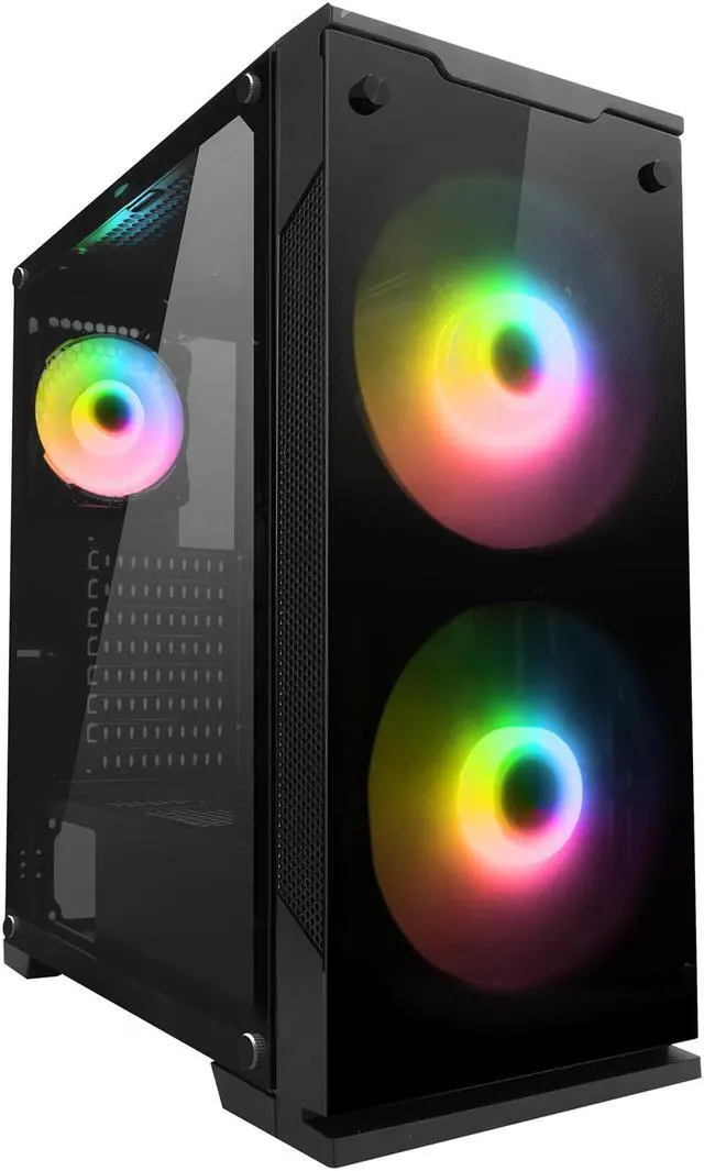 Alt view image 2 of 18 - DIYPC DIY-Model C-RGB Black Dual USB3.0 Steel/ Tempered Glass ATX Mid Tower Gaming Computer Case w/ 3xTempered Glass Panel and Aura Sync RGB LED Fans ( 2 x 200mm Fans x Front and 1 x 120mm x Rear Pre-Installed)