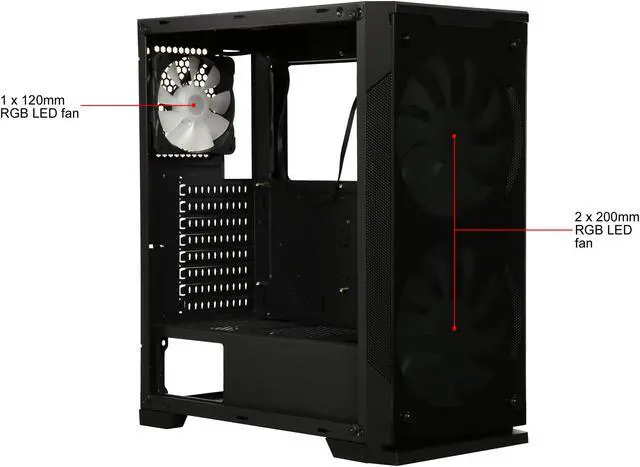 Alt view image 15 of 18 - DIYPC DIY-Model C-RGB Black Dual USB3.0 Steel/ Tempered Glass ATX Mid Tower Gaming Computer Case w/ 3xTempered Glass Panel and Aura Sync RGB LED Fans ( 2 x 200mm Fans x Front and 1 x 120mm x Rear Pre-Installed)