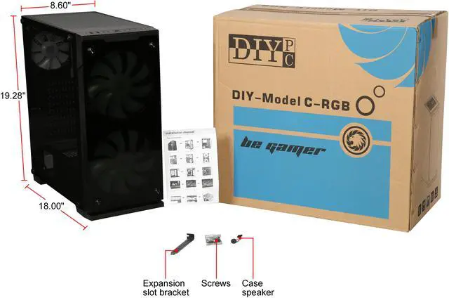 Alt view image 18 of 18 - DIYPC DIY-Model C-RGB Black Dual USB3.0 Steel/ Tempered Glass ATX Mid Tower Gaming Computer Case w/ 3xTempered Glass Panel and Aura Sync RGB LED Fans ( 2 x 200mm Fans x Front and 1 x 120mm x Rear Pre-Installed)