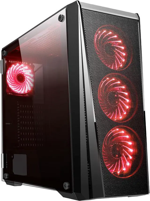 Main image of DIYPC DIY-VX-RGB Black Dual USB3.0 Steel/ Tempered Glass ATX Mid Tower Gaming Computer Case w/Tempered Glass Panel and Pre-Installed 4 x RGB 18LED Fan (7 Different Color in 3 Mode Control)