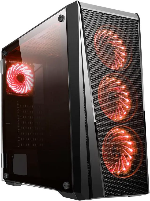 Alt view image 2 of 15 - DIYPC DIY-VX-RGB Black Dual USB3.0 Steel/ Tempered Glass ATX Mid Tower Gaming Computer Case w/Tempered Glass Panel and Pre-Installed 4 x RGB 18LED Fan (7 Different Color in 3 Mode Control)