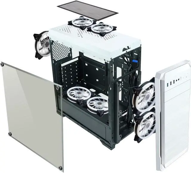 Alt view image 5 of 14 - DIYPC DIY-A1-W White Tempered Glass USB 3.0 ATX Mid Tower Computer Case with 1 x 120mm White Fan x Rear Pre-installed
