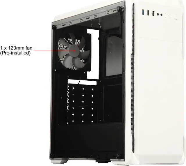 Alt view image 7 of 14 - DIYPC DIY-A1-W White Tempered Glass USB 3.0 ATX Mid Tower Computer Case with 1 x 120mm White Fan x Rear Pre-installed