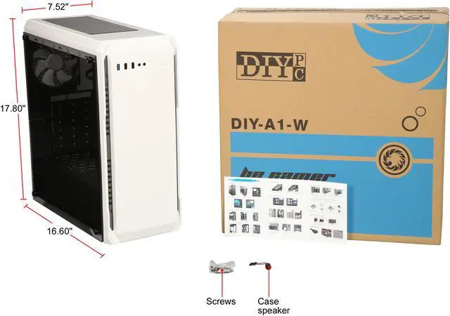 Alt view image 15 of 14 - DIYPC DIY-A1-W White Tempered Glass USB 3.0 ATX Mid Tower Computer Case with 1 x 120mm White Fan x Rear Pre-installed