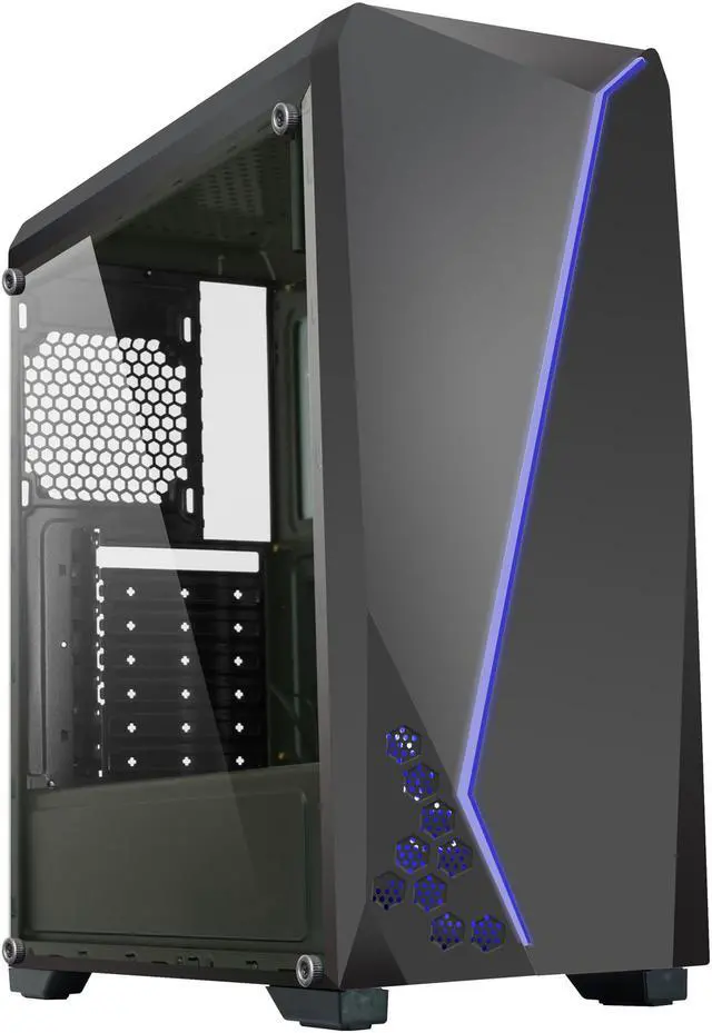 Alt view image 3 of 17 - DIYPC S2-BK-RGB Black USB3.0 Steel/ Tempered Glass ATX Mid Tower Gaming Computer Case w/Tempered Glass Panel and Addressable RGB LED Strip