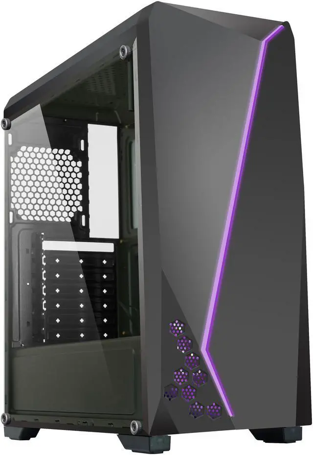 Alt view image 6 of 17 - DIYPC S2-BK-RGB Black USB3.0 Steel/ Tempered Glass ATX Mid Tower Gaming Computer Case w/Tempered Glass Panel and Addressable RGB LED Strip