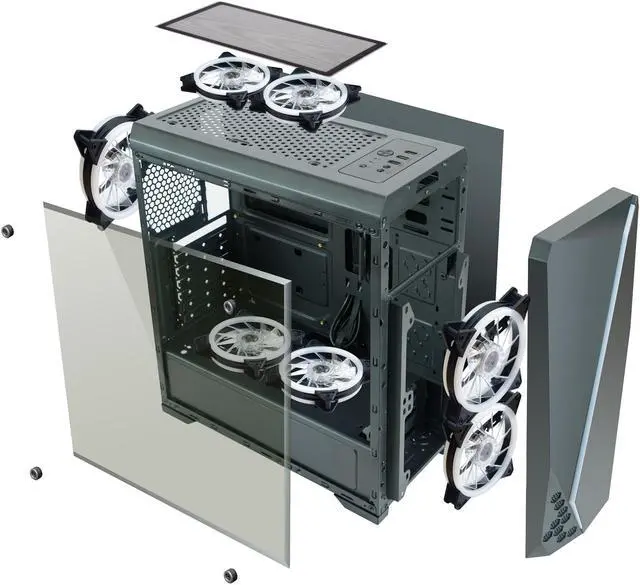 Alt view image 8 of 17 - DIYPC S2-BK-RGB Black USB3.0 Steel/ Tempered Glass ATX Mid Tower Gaming Computer Case w/Tempered Glass Panel and Addressable RGB LED Strip