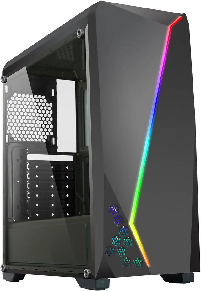 Main image of DIYPC S2-BK-RGB Black USB3.0 Steel/ Tempered Glass ATX Mid Tower Gaming Computer Case w/Tempered Glass Panel and Addressable RGB LED Strip