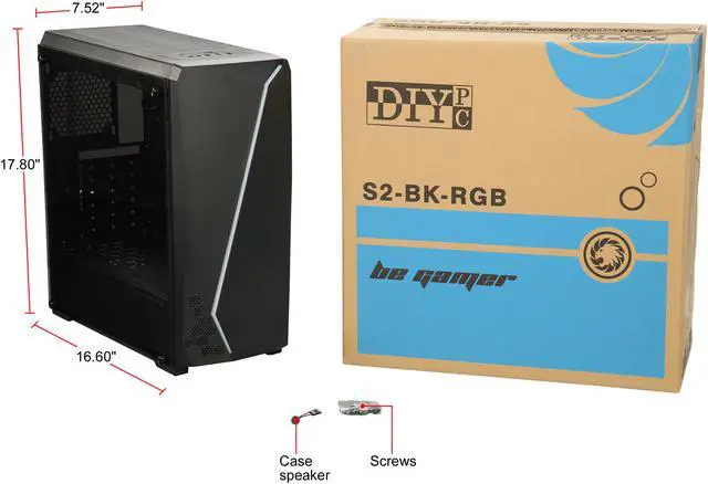 Alt view image 17 of 17 - DIYPC S2-BK-RGB Black USB3.0 Steel/ Tempered Glass ATX Mid Tower Gaming Computer Case w/Tempered Glass Panel and Addressable RGB LED Strip