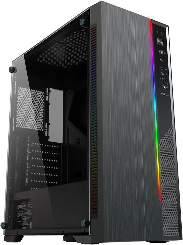 Main image of DIYPC DIY-D3-RGB Black USB3.0 Steel/ Tempered Glass ATX Mid Tower Gaming Computer Case w/Tempered Glass Panel and Addressable RGB LED Strip