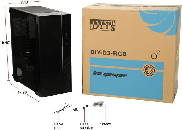 Alt view image 16 of 16 - DIYPC DIY-D3-RGB Black USB3.0 Steel/ Tempered Glass ATX Mid Tower Gaming Computer Case w/Tempered Glass Panel and Addressable RGB LED Strip