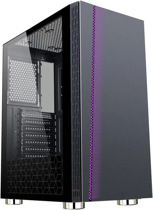 Alt view image 6 of 18 - DIYPC DIY-D2-RGB Black USB3.0 Steel/ Tempered Glass ATX Mid Tower Gaming Computer Case with Tempered Glass Panel and Addressable RGB LED Strip
