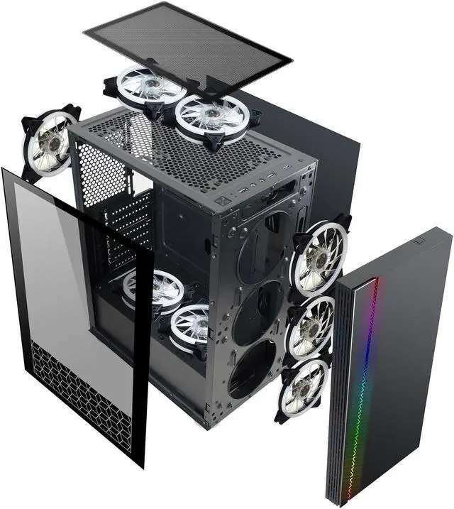 Alt view image 10 of 18 - DIYPC DIY-D2-RGB Black USB3.0 Steel/ Tempered Glass ATX Mid Tower Gaming Computer Case with Tempered Glass Panel and Addressable RGB LED Strip