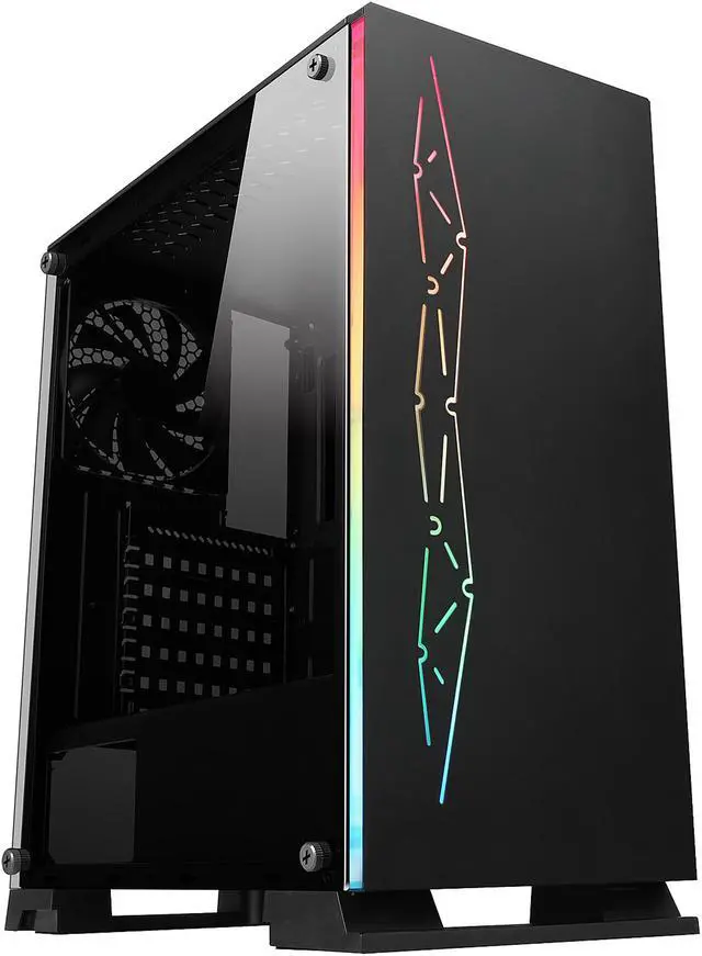 Main image of DIYPC Rainbow-Flash-G3 Black USB3.0 Steel/ Tempered Glass ATX Mid Tower Gaming Computer Case with Tempered Glass Panel and Addressable ARGB LED Strip