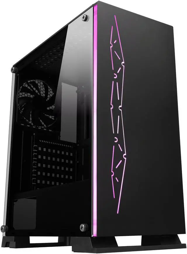 Alt view image 3 of 20 - DIYPC Rainbow-Flash-G3 Black USB3.0 Steel/ Tempered Glass ATX Mid Tower Gaming Computer Case with Tempered Glass Panel and Addressable ARGB LED Strip