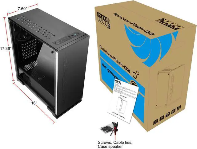 Alt view image 20 of 20 - DIYPC Rainbow-Flash-G3 Black USB3.0 Steel/ Tempered Glass ATX Mid Tower Gaming Computer Case with Tempered Glass Panel and Addressable ARGB LED Strip