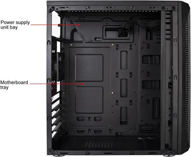Alt view image 9 of 13 - DIYPC DIY-S07-BK Black USB 3.0 ATX Mid Tower Computer Case with 1 x 80mm Rear Fan Pre-installed