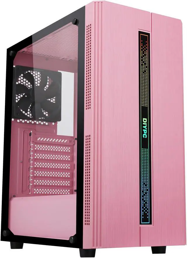 Main image of DIYPC Rainbow-Flash-S1-P Pink Steel / Tempered Glass ATX Mid Tower Computer Case with 1 x 120mm Fan Pre-Installed