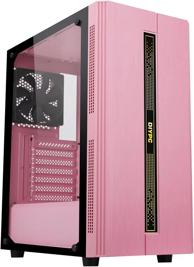 Alt view image 3 of 20 - DIYPC Rainbow-Flash-S1-P Pink Steel / Tempered Glass ATX Mid Tower Computer Case with 1 x 120mm Fan Pre-Installed