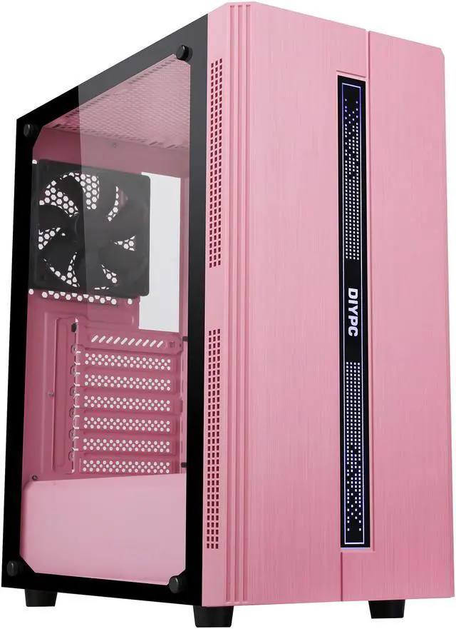 Alt view image 5 of 20 - DIYPC Rainbow-Flash-S1-P Pink Steel / Tempered Glass ATX Mid Tower Computer Case with 1 x 120mm Fan Pre-Installed