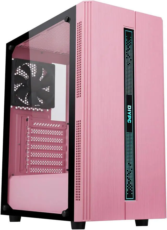 Alt view image 7 of 20 - DIYPC Rainbow-Flash-S1-P Pink Steel / Tempered Glass ATX Mid Tower Computer Case with 1 x 120mm Fan Pre-Installed