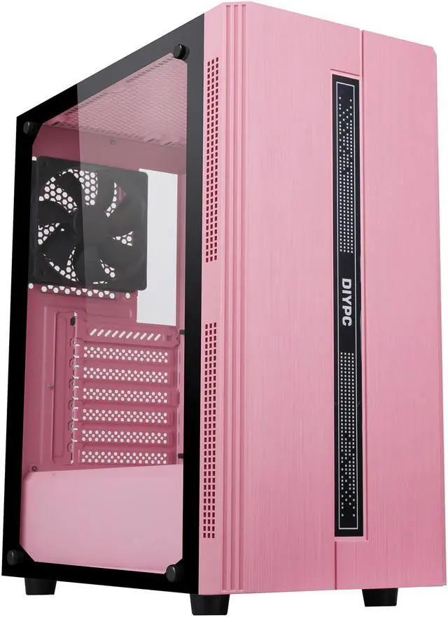 Alt view image 8 of 20 - DIYPC Rainbow-Flash-S1-P Pink Steel / Tempered Glass ATX Mid Tower Computer Case with 1 x 120mm Fan Pre-Installed
