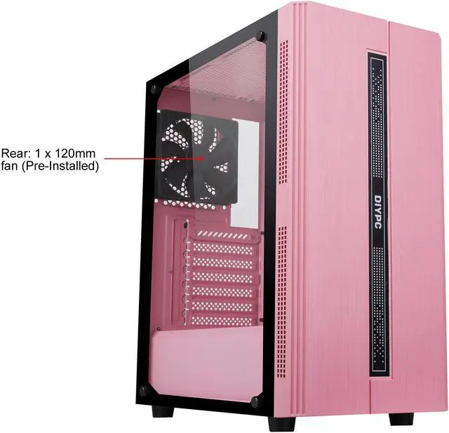 Alt view image 4 of 20 - DIYPC Rainbow-Flash-S1-P Pink Steel / Tempered Glass ATX Mid Tower Computer Case with 1 x 120mm Fan Pre-Installed