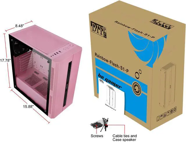 Alt view image 20 of 20 - DIYPC Rainbow-Flash-S1-P Pink Steel / Tempered Glass ATX Mid Tower Computer Case with 1 x 120mm Fan Pre-Installed
