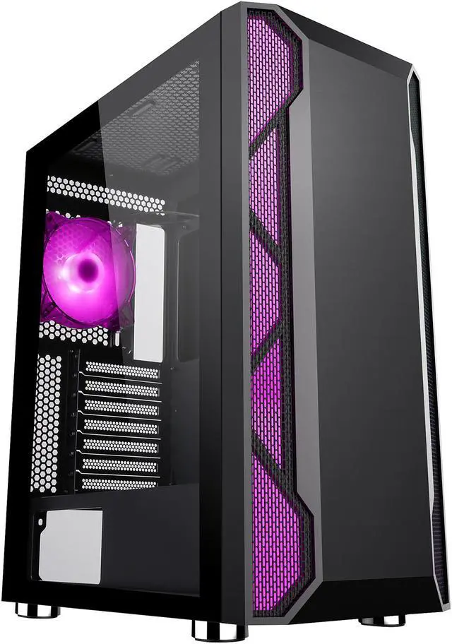 Alt view image 4 of 16 - DIYPC Spyker-BK-ARGB Black Steel / Tempered Glass ATX Mid Tower Computer Case with 1 x 120mm Halo ARGB LED Fan Pre-Installed