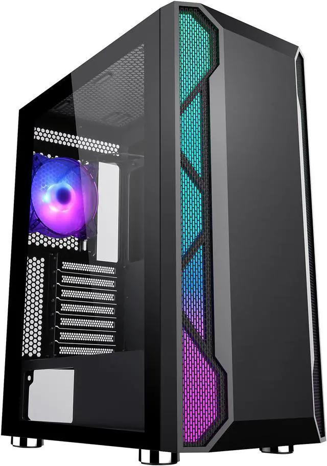 Main image of DIYPC Spyker-BK-ARGB Black Steel / Tempered Glass ATX Mid Tower Computer Case with 1 x 120mm Halo ARGB LED Fan Pre-Installed