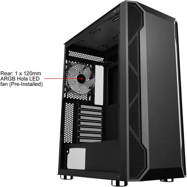Alt view image 5 of 16 - DIYPC Spyker-BK-ARGB Black Steel / Tempered Glass ATX Mid Tower Computer Case with 1 x 120mm Halo ARGB LED Fan Pre-Installed