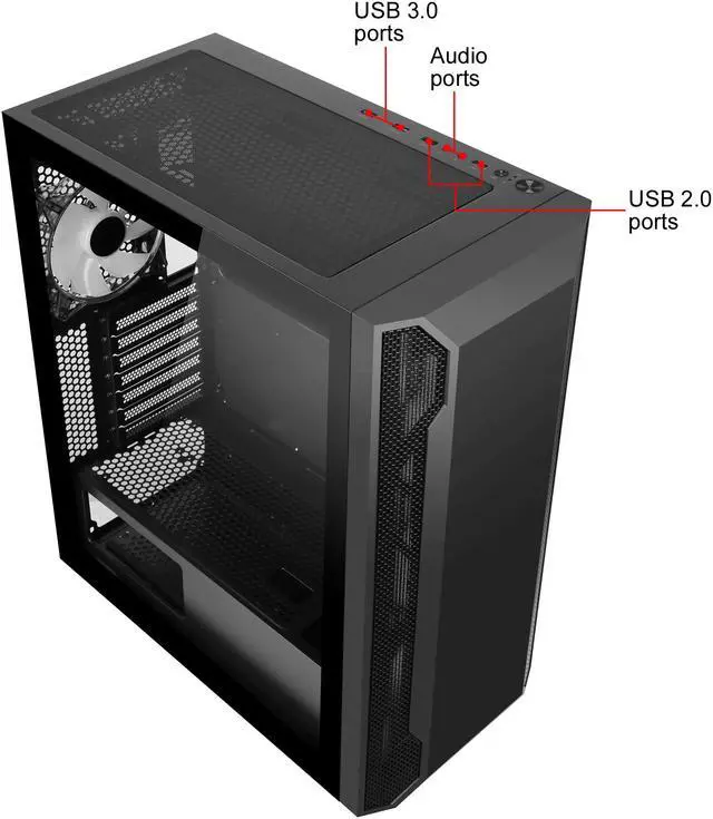 Alt view image 9 of 16 - DIYPC Spyker-BK-ARGB Black Steel / Tempered Glass ATX Mid Tower Computer Case with 1 x 120mm Halo ARGB LED Fan Pre-Installed