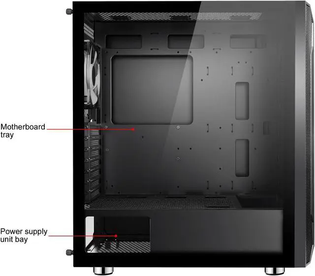 Alt view image 12 of 16 - DIYPC Spyker-BK-ARGB Black Steel / Tempered Glass ATX Mid Tower Computer Case with 1 x 120mm Halo ARGB LED Fan Pre-Installed