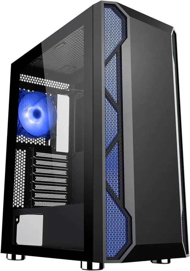 Alt view image 3 of 16 - DIYPC Spyker-BK-ARGB Black Steel / Tempered Glass ATX Mid Tower Computer Case with 1 x 120mm Halo ARGB LED Fan Pre-Installed
