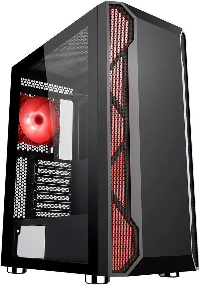 Alt view image 2 of 16 - DIYPC Spyker-BK-ARGB Black Steel / Tempered Glass ATX Mid Tower Computer Case with 1 x 120mm Halo ARGB LED Fan Pre-Installed
